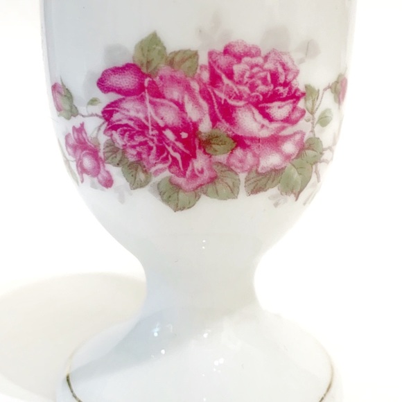 Ceramic Porcelain China 950 Pink Flower Teacup Saucer & Egg Holders White Gold - Picture 14 of 16